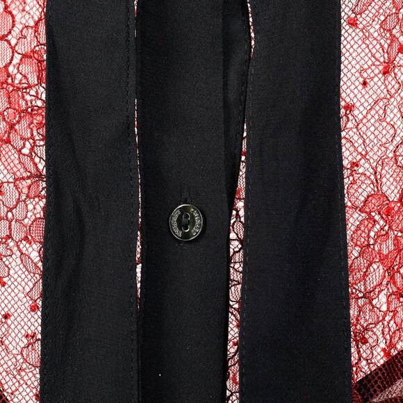 Twinset Burgundy & Pink Lace Ruffle Tie-Neck Blouse - Picture 8 of 10